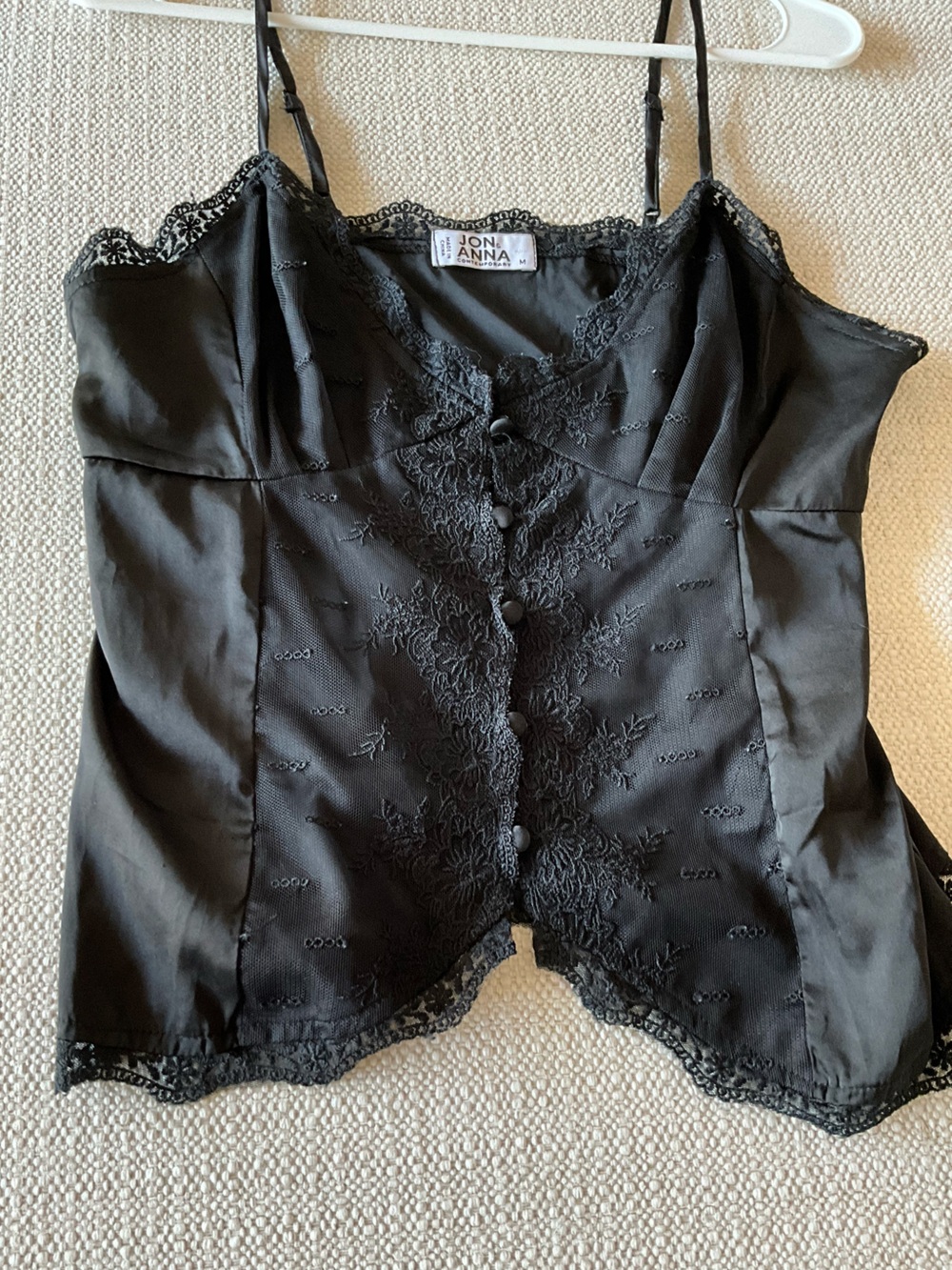 Black Lace-Trim Satin Camisole